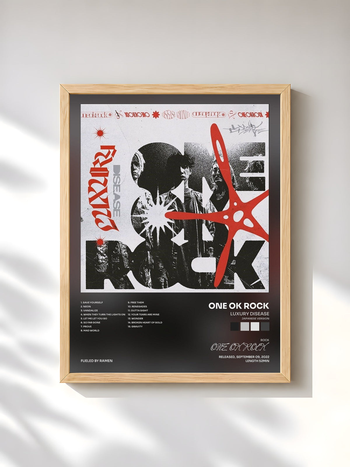 #bois Tableau de l'album Luxury Disease (Japanese Version) de ONE OK ROCK, cadre en bois brut, imprimé et encadré en France
