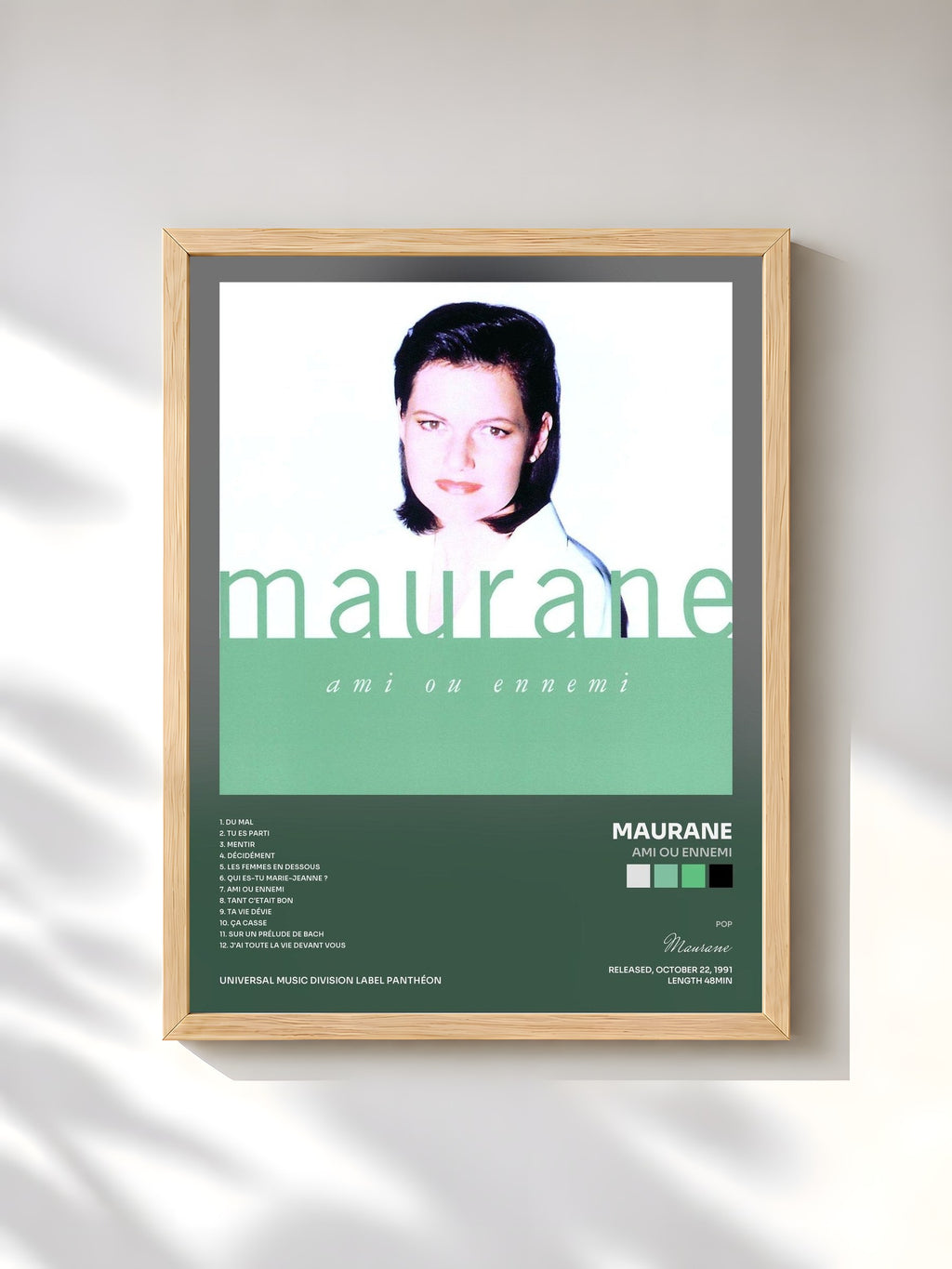#bois Tableau de l'album Ami Ou Ennemi de Maurane, cadre en bois brut, imprimé et encadré en France