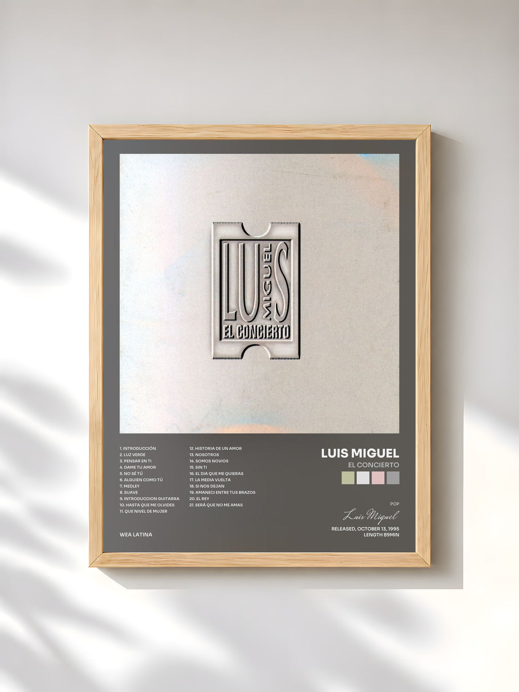 #bois Tableau de l'album El Concierto de Luis Miguel, cadre en bois brut, imprimé et encadré en France