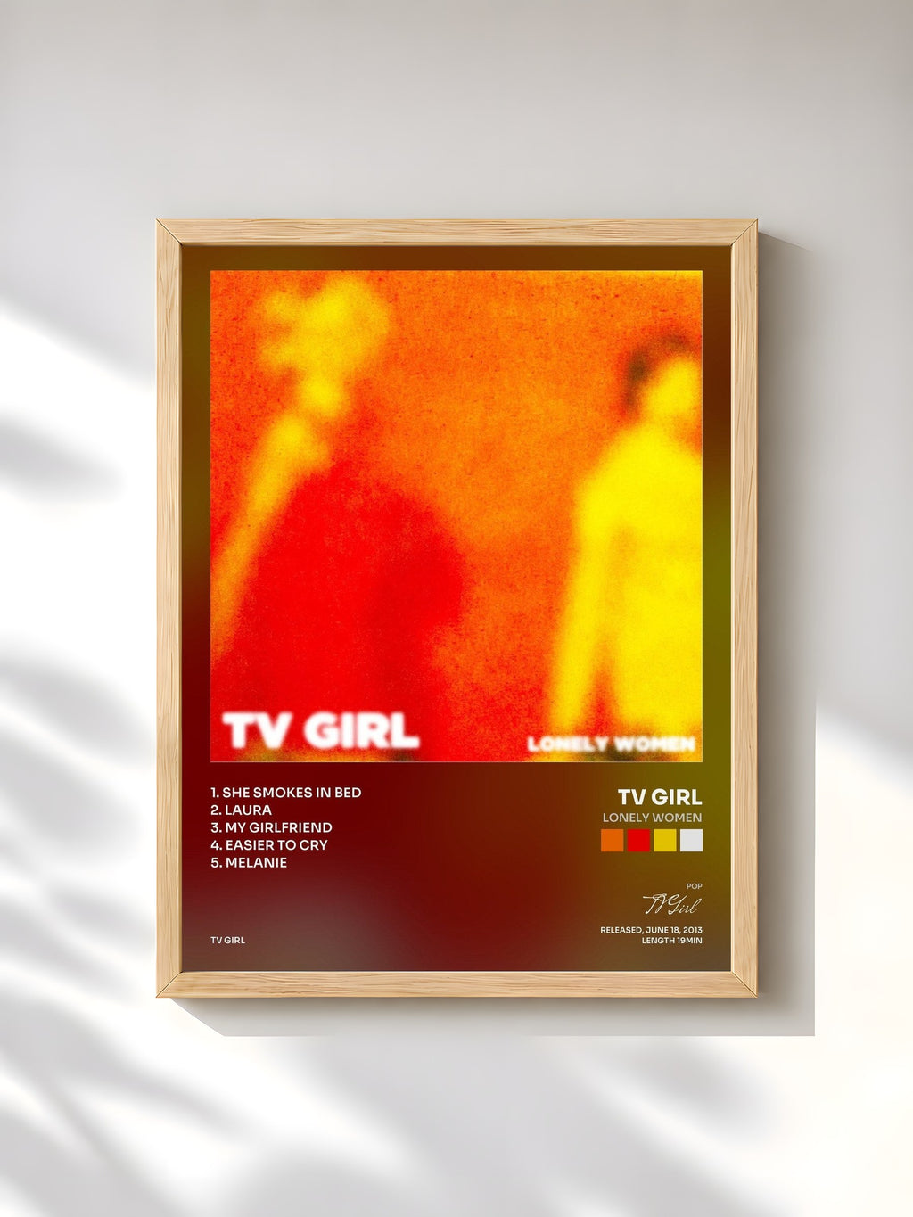 #bois Tableau de l'album Lonely Women de TV Girl, cadre en bois brut, imprimé et encadré en France