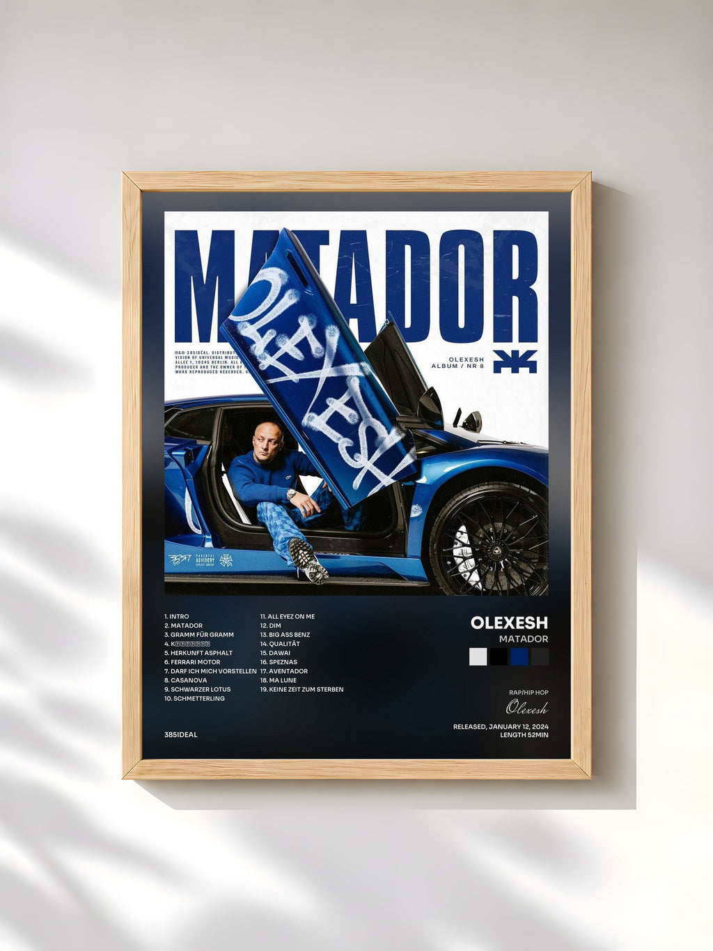 #bois Tableau de l'album Matador de Olexesh, cadre en bois brut, imprimé et encadré en France