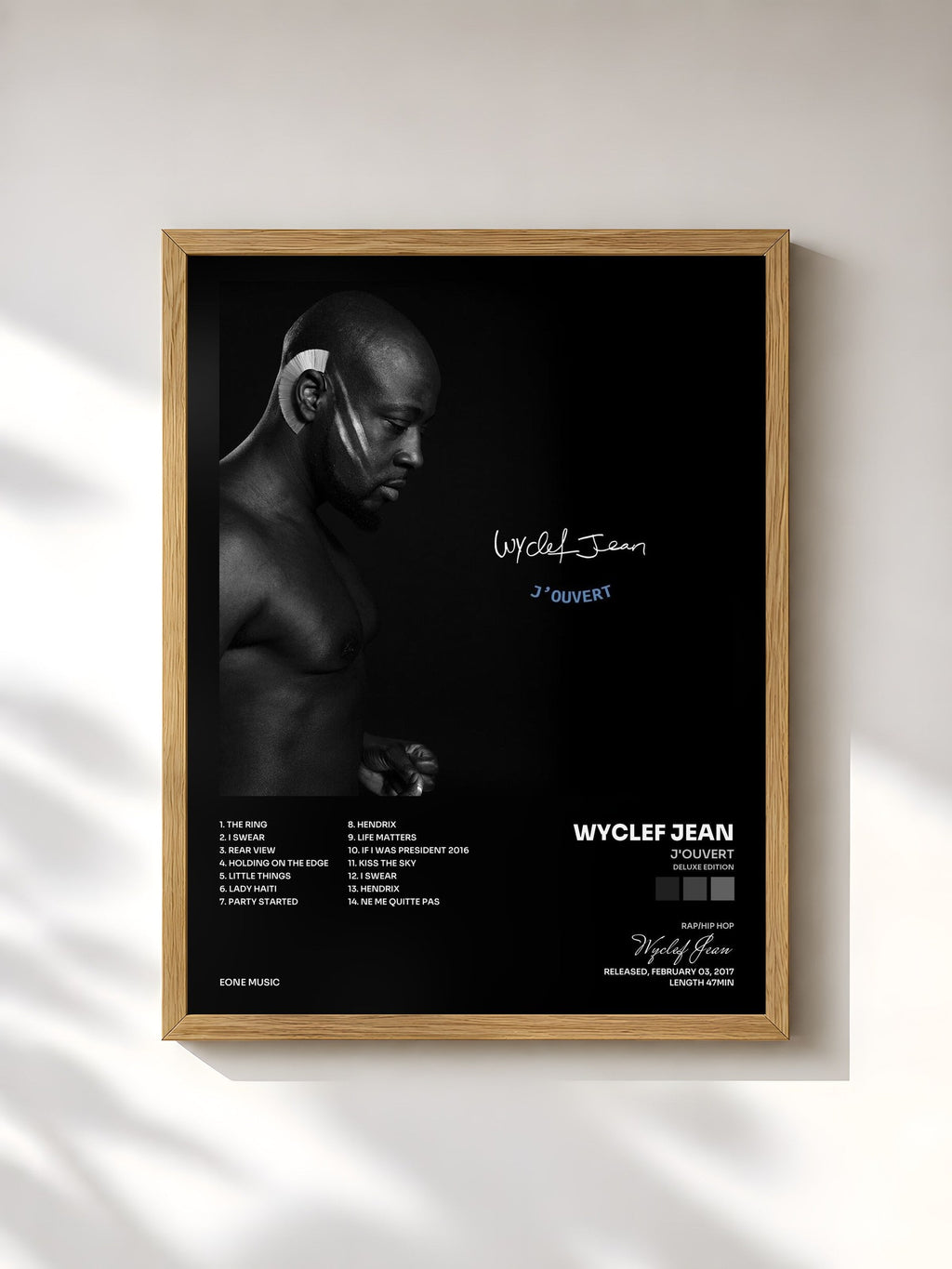 #bois Tableau de l'album J'ouvert (Deluxe Edition) de Wyclef Jean, cadre en bois brut, imprimé et encadré en France