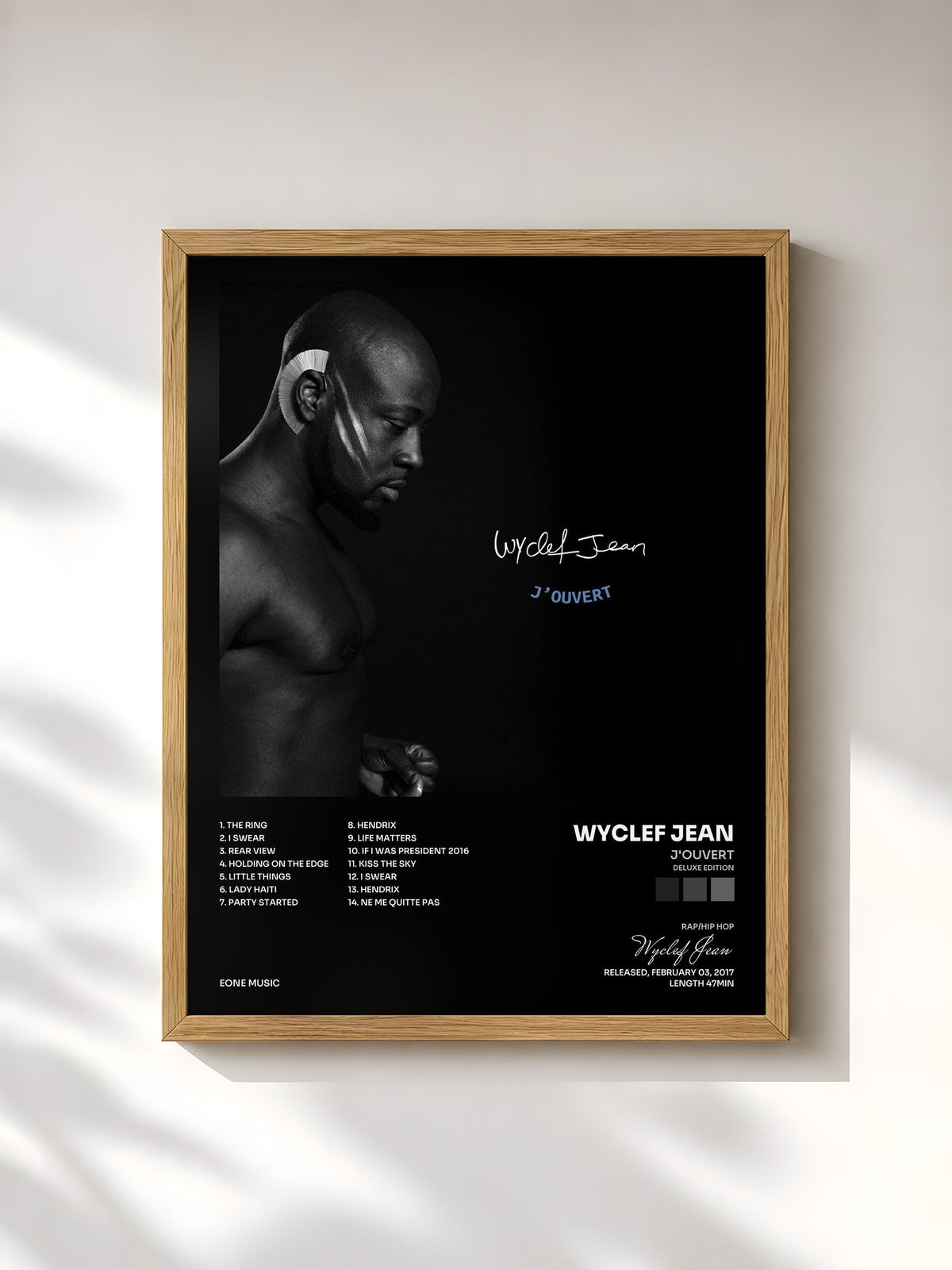 #bois Tableau de l'album J'ouvert (Deluxe Edition) de Wyclef Jean, cadre en bois brut, imprimé et encadré en France