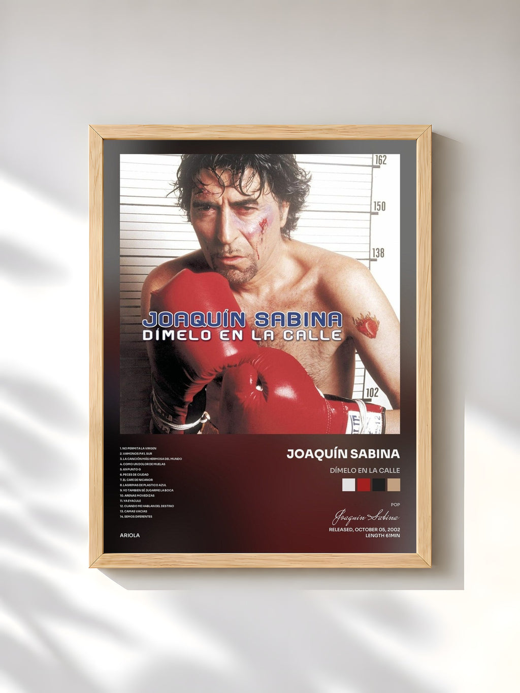 #bois Tableau de l'album Dímelo En La Calle de Joaquín Sabina, cadre en bois brut, imprimé et encadré en France