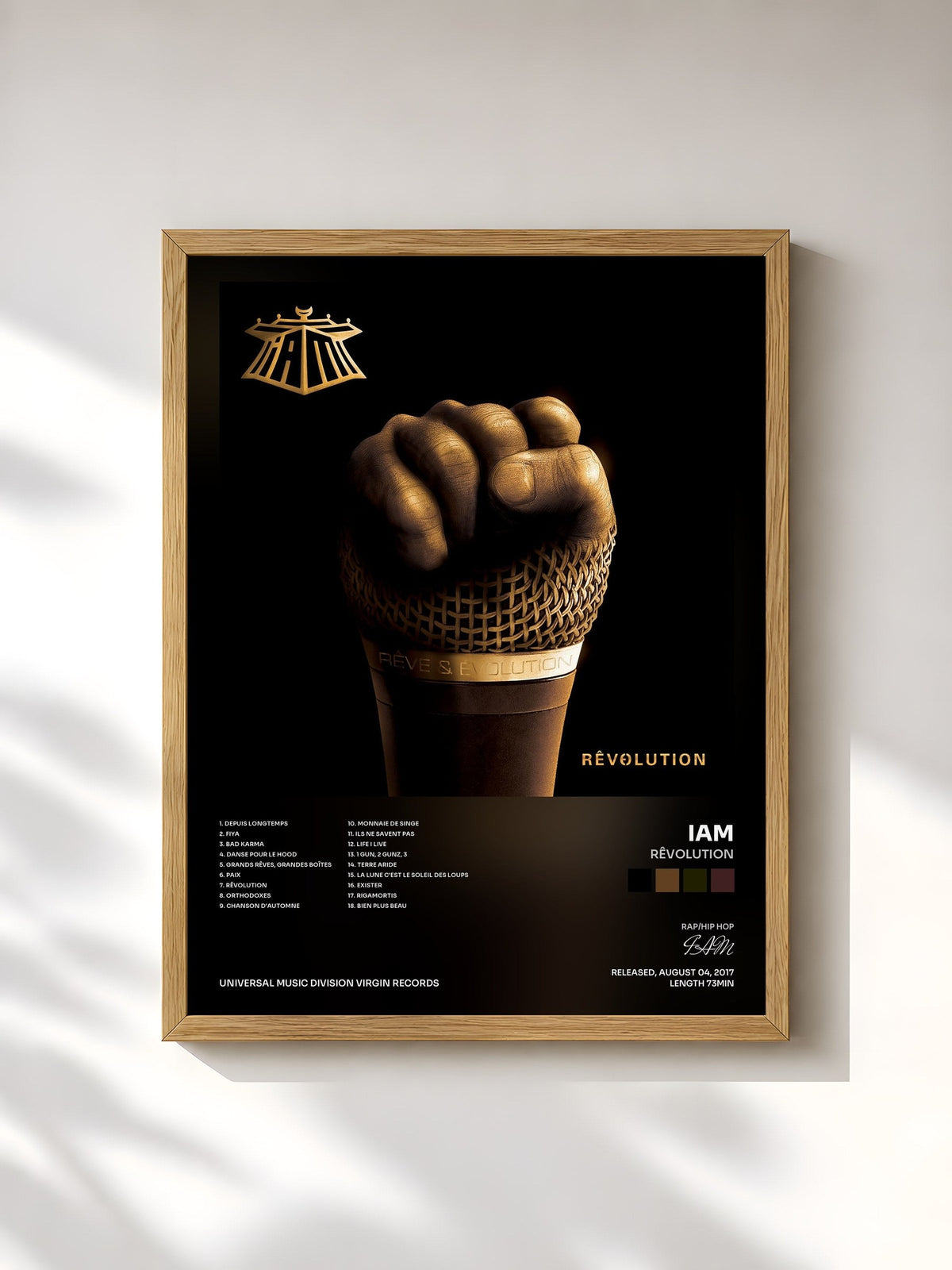 #bois Tableau de l'album Rêvolution de IAM, cadre en bois brut, imprimé et encadré en France