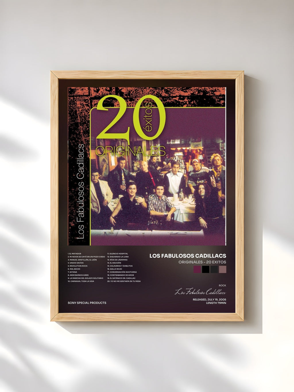 #bois Tableau de l'album Originales - 20 Exitos de Los Fabulosos Cadillacs, cadre en bois brut, imprimé et encadré en France