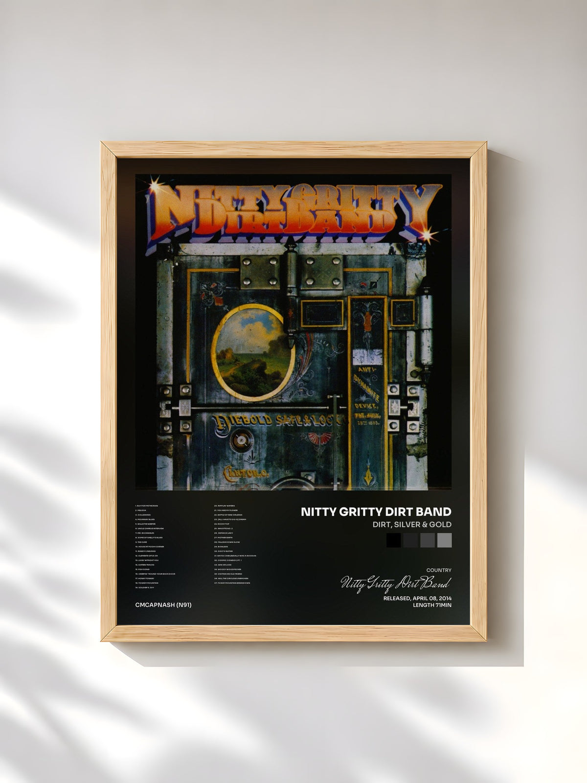 #bois Tableau de l'album Dirt, Silver & Gold de Nitty Gritty Dirt Band, cadre en bois brut, imprimé et encadré en France