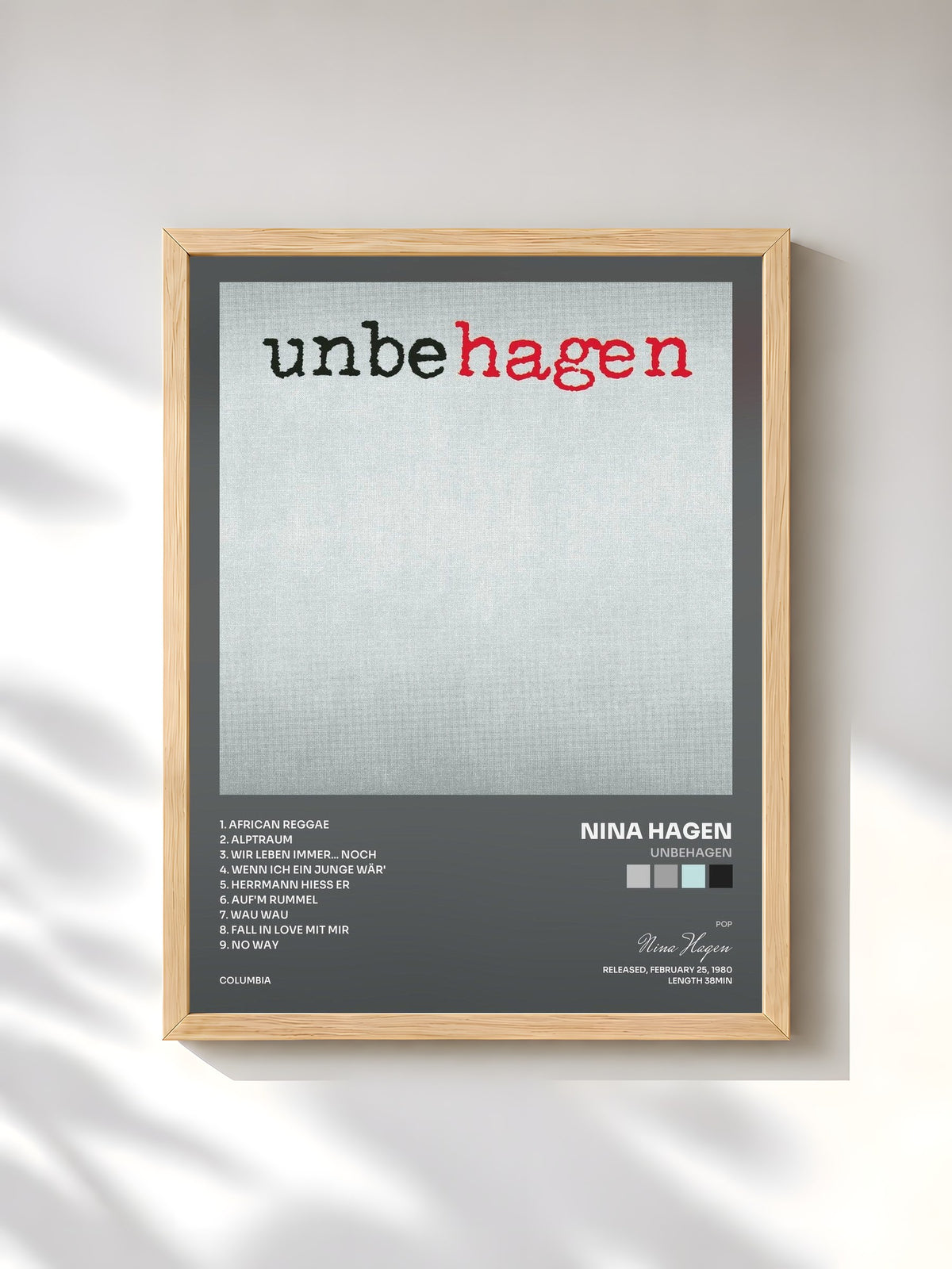 #bois Tableau de l'album Unbehagen de Nina Hagen, cadre en bois brut, imprimé et encadré en France