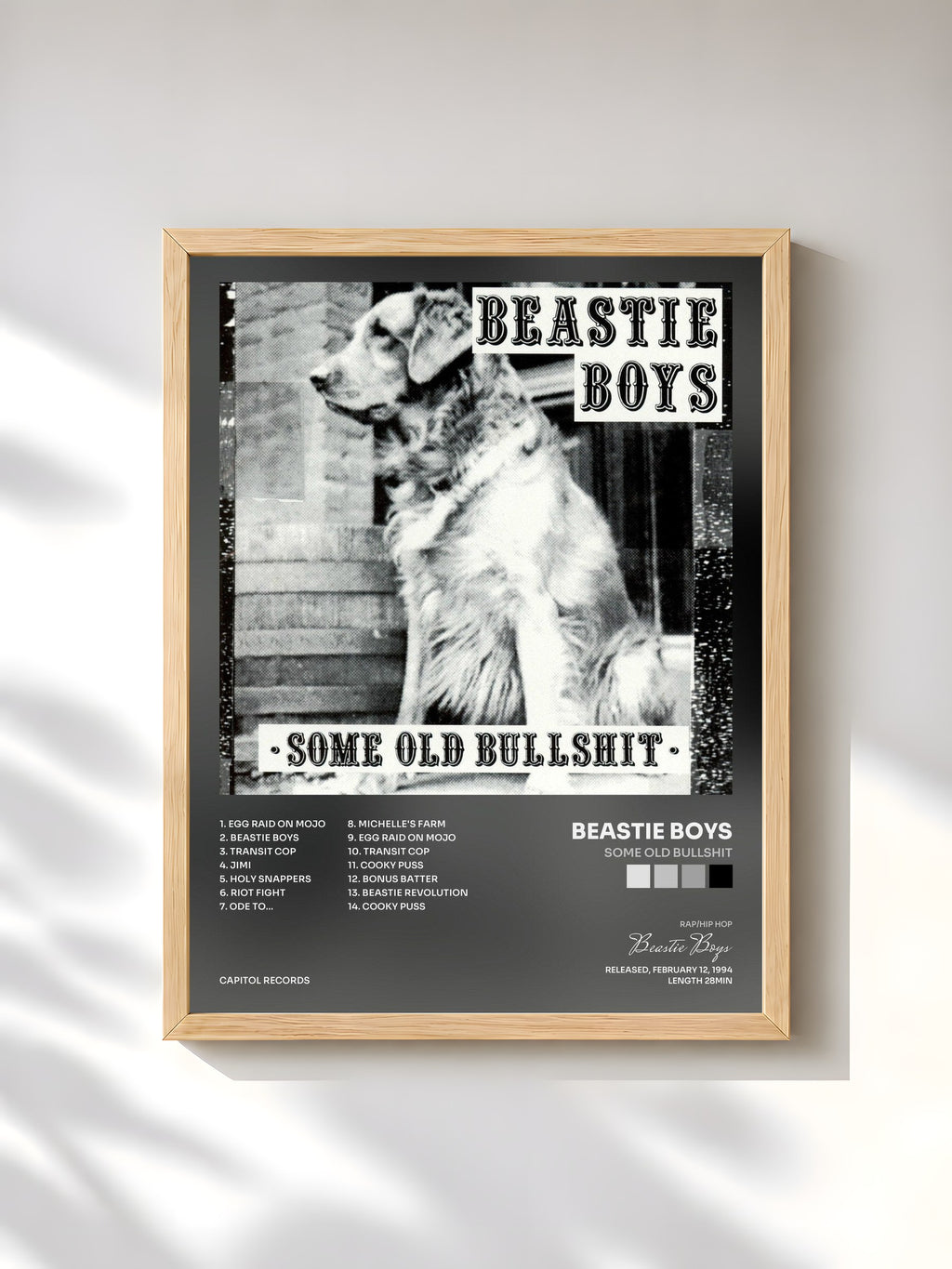 #bois Tableau de l'album Some Old Bullshit de Beastie Boys, cadre en bois brut, imprimé et encadré en France