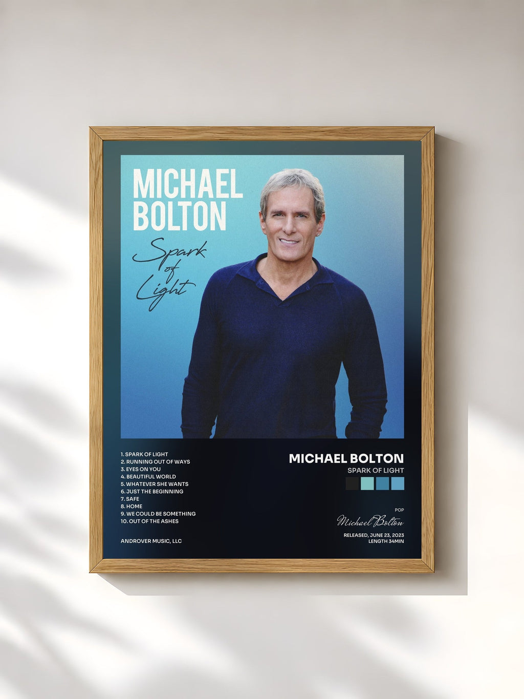 #bois Tableau de l'album Spark of Light de Michael Bolton, cadre en bois brut, imprimé et encadré en France