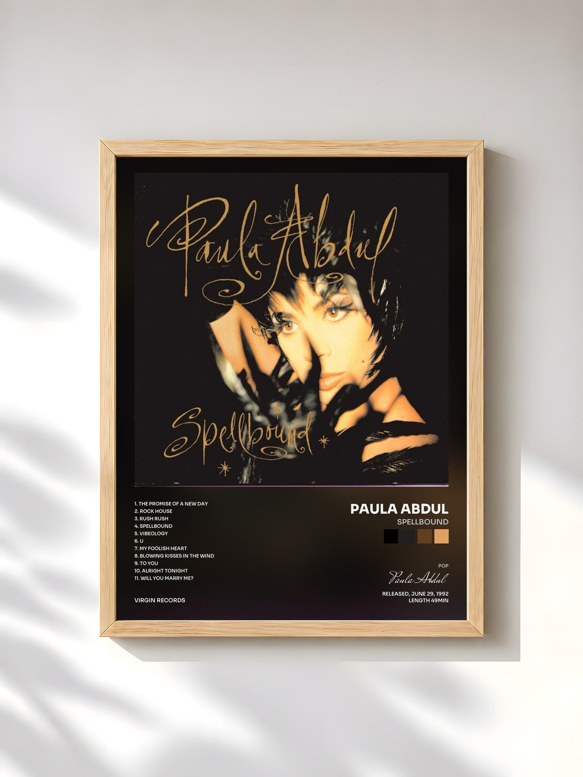 #bois Tableau de l'album Spellbound de Paula Abdul, cadre en bois brut, imprimé et encadré en France