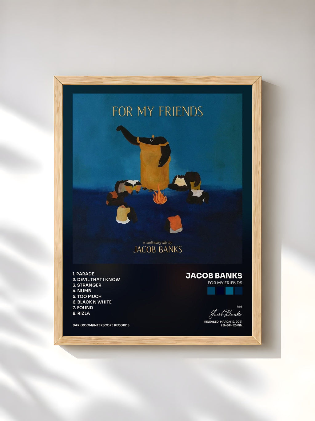 #bois Tableau de l'album For My Friends de Jacob Banks, cadre en bois brut, imprimé et encadré en France