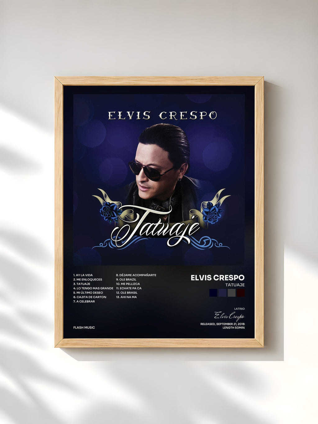 #bois Tableau de l'album Tatuaje de Elvis Crespo, cadre en bois brut, imprimé et encadré en France
