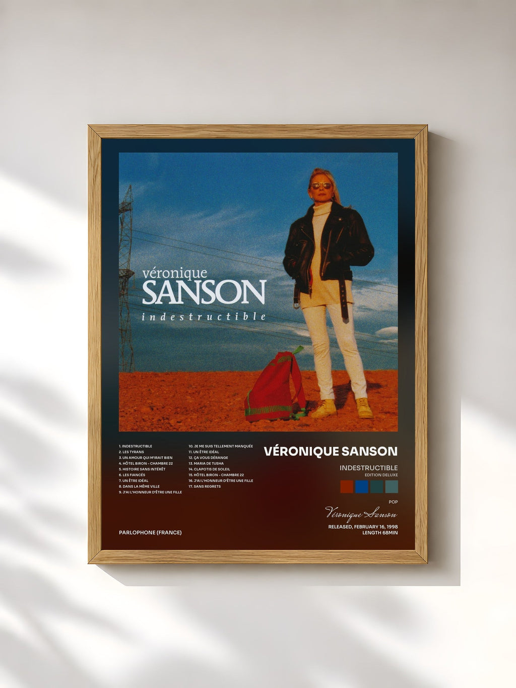 #bois Tableau de l'album Indestructible (Edition Deluxe) de Véronique Sanson, cadre en bois brut, imprimé et encadré en France