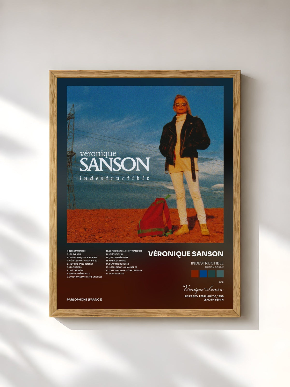 #bois Tableau de l'album Indestructible (Edition Deluxe) de Véronique Sanson, cadre en bois brut, imprimé et encadré en France