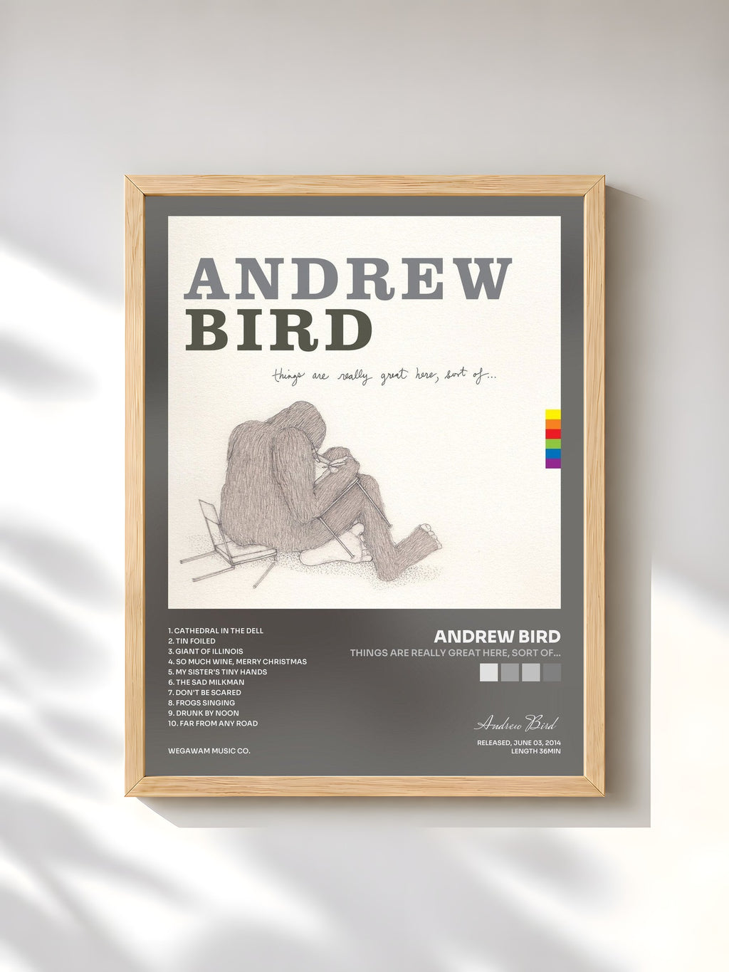 #bois Tableau de l'album Things Are Really Great Here, Sort Of... de Andrew Bird, cadre en bois brut, imprimé et encadré en France