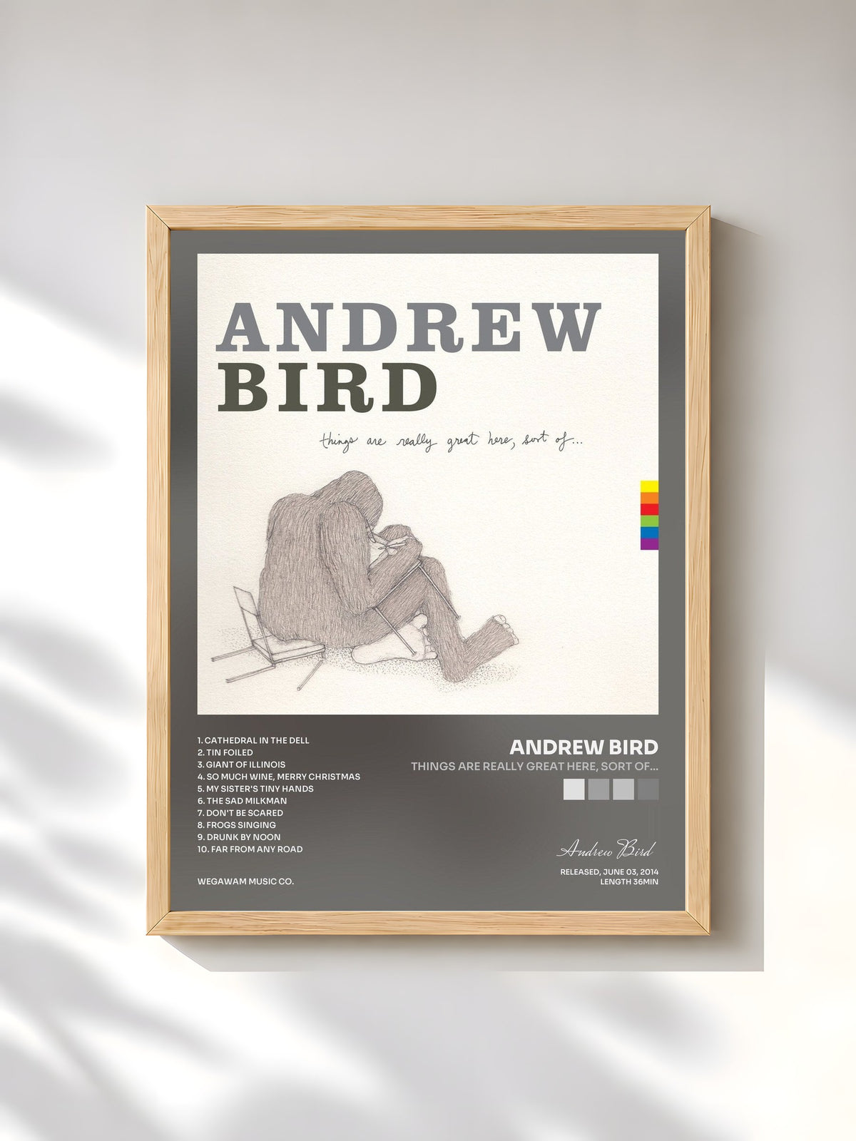 #bois Tableau de l'album Things Are Really Great Here, Sort Of... de Andrew Bird, cadre en bois brut, imprimé et encadré en France