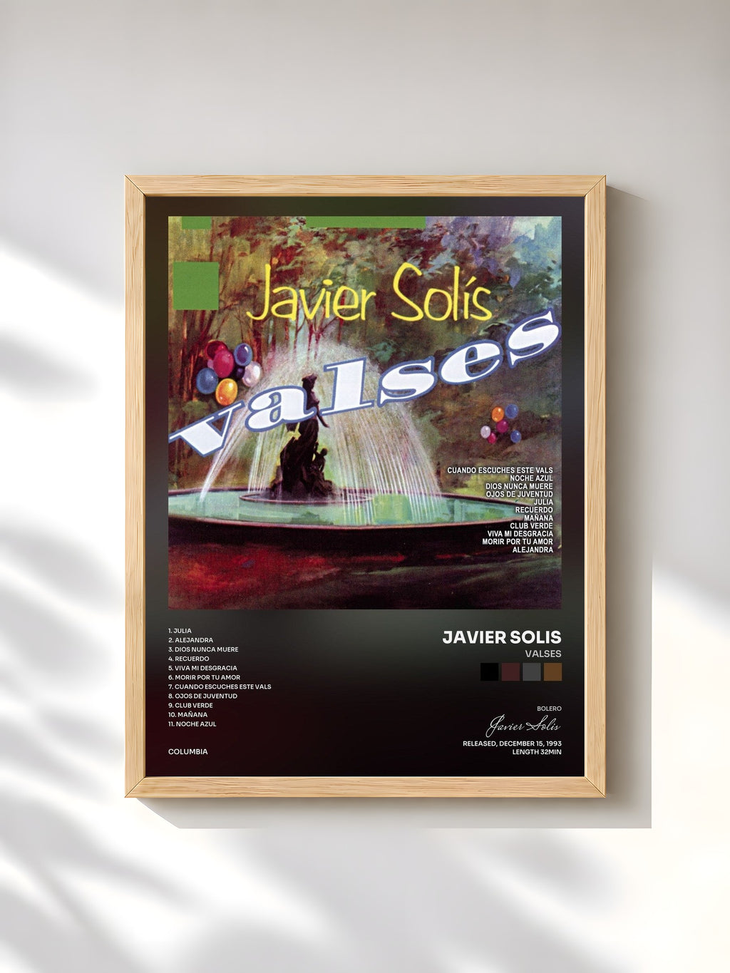 #bois Tableau de l'album Valses de Javier Solis, cadre en bois brut, imprimé et encadré en France