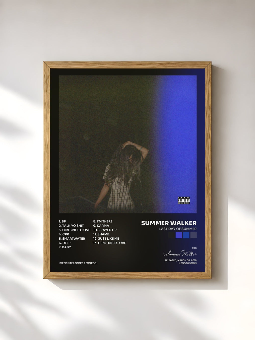 #bois Tableau de l'album Last Day Of Summer de Summer Walker, cadre en bois brut, imprimé et encadré en France
