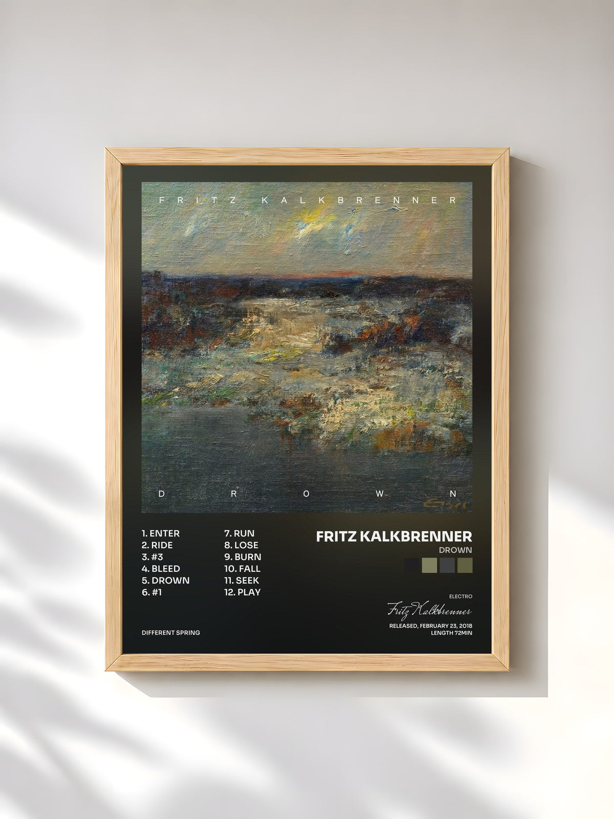 #bois Tableau de l'album Drown de Fritz Kalkbrenner, cadre en bois brut, imprimé et encadré en France