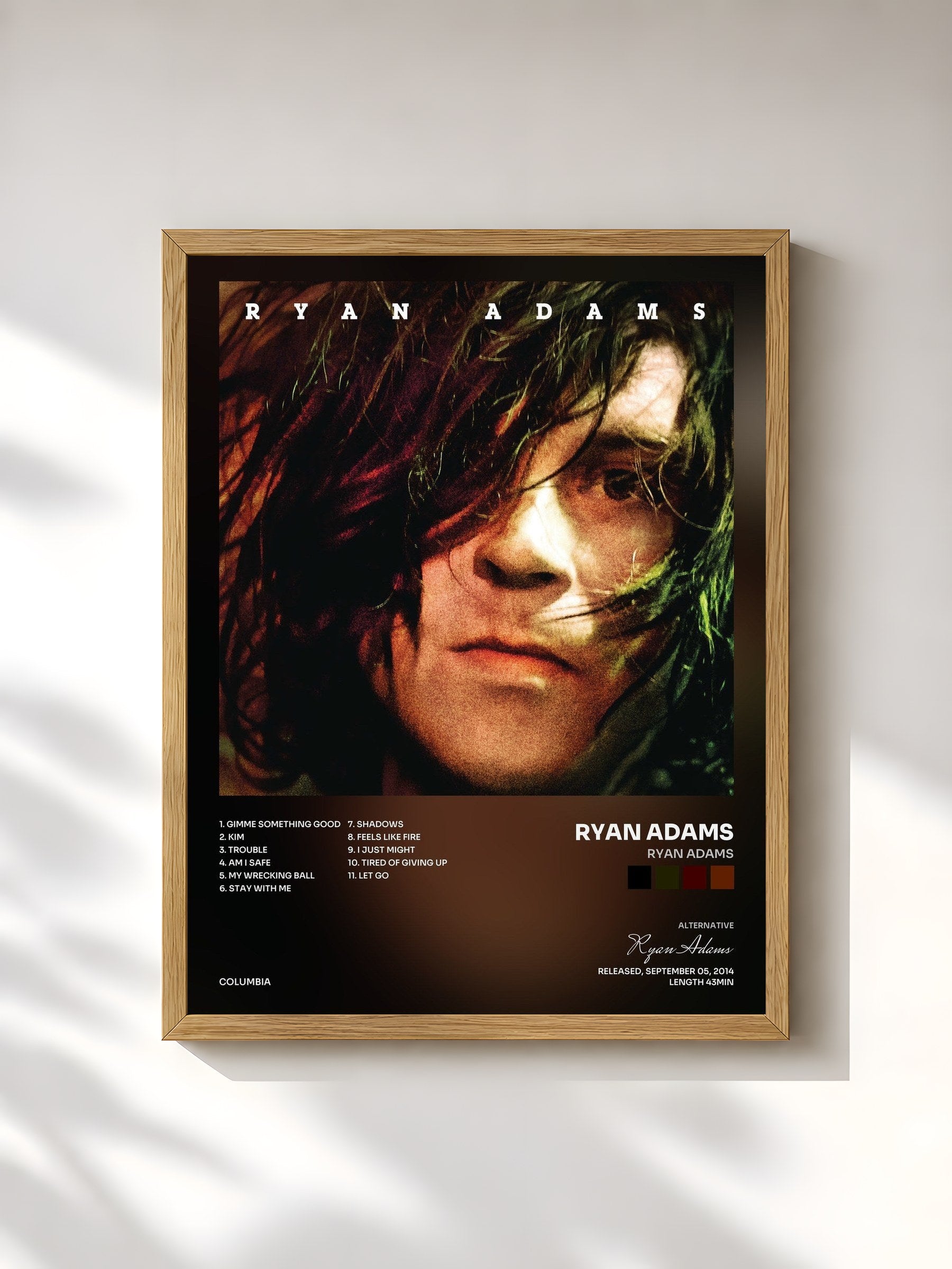 #bois Tableau de l'album Ryan Adams de Ryan Adams, cadre en bois brut, imprimé et encadré en France