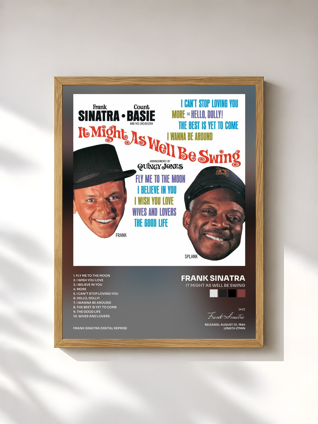 #bois Tableau de l'album It Might As Well Be Swing de Frank Sinatra, cadre en bois brut, imprimé et encadré en France