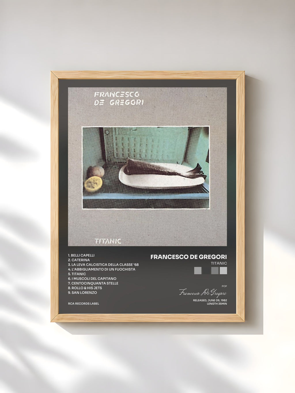 #bois Tableau de l'album Titanic de Francesco De Gregori, cadre en bois brut, imprimé et encadré en France