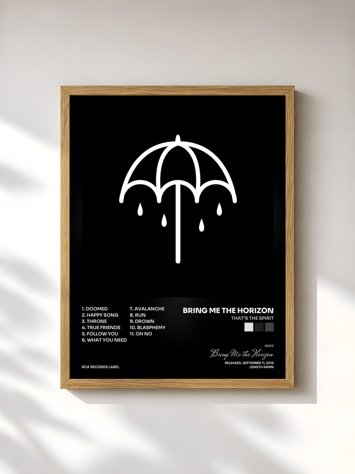 #bois Tableau de l'album That's The Spirit de Bring Me the Horizon, cadre en bois brut, imprimé et encadré en France