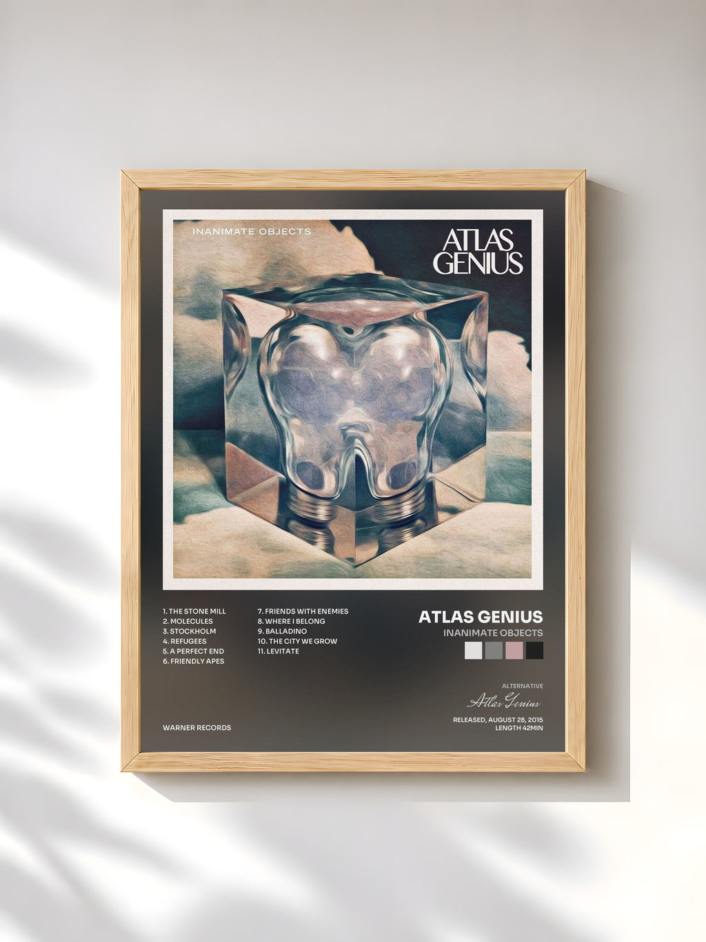 #bois Tableau de l'album Inanimate Objects de Atlas Genius, cadre en bois brut, imprimé et encadré en France