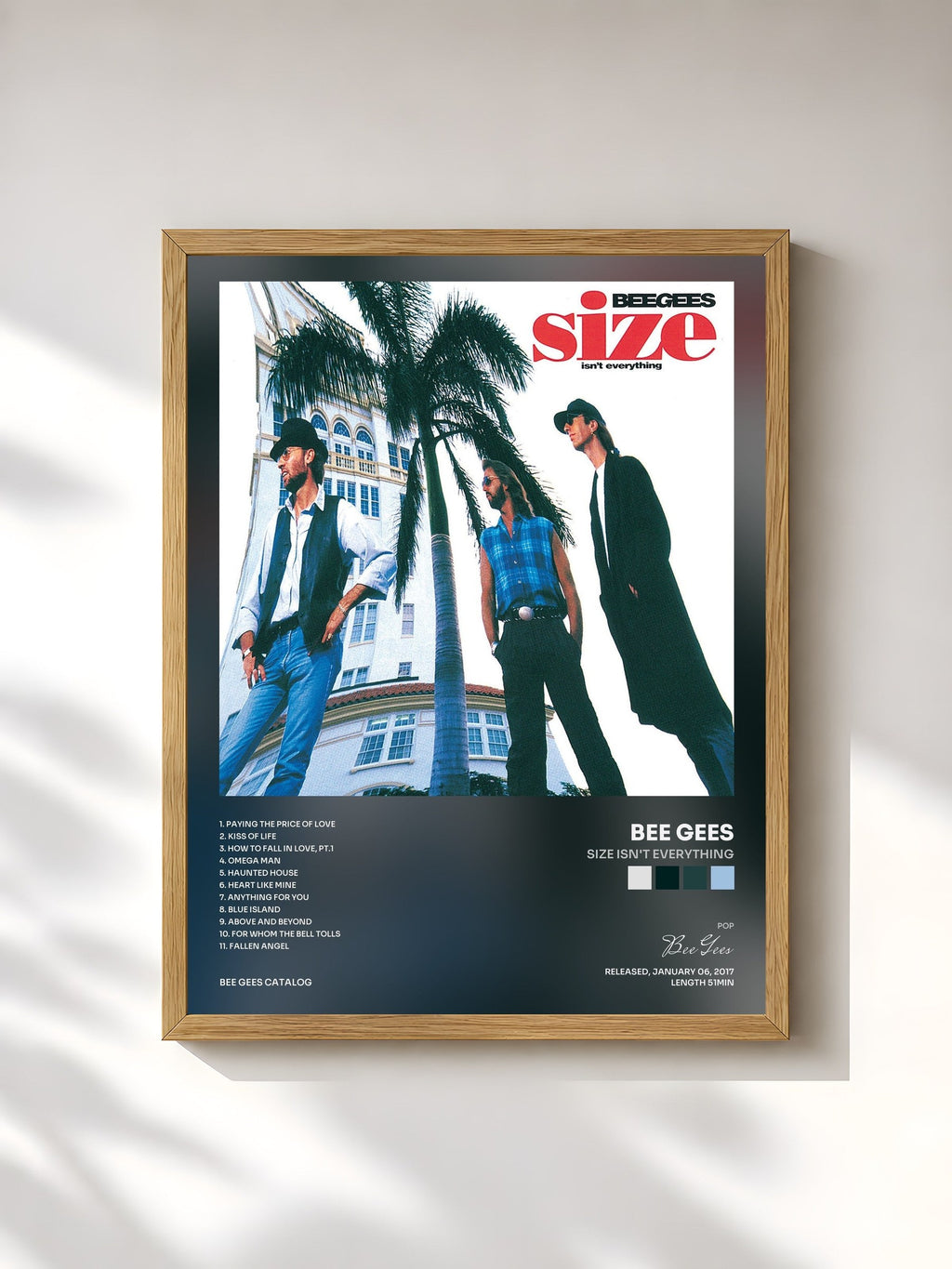 #bois Tableau de l'album Size Isn't Everything de Bee Gees, cadre en bois brut, imprimé et encadré en France