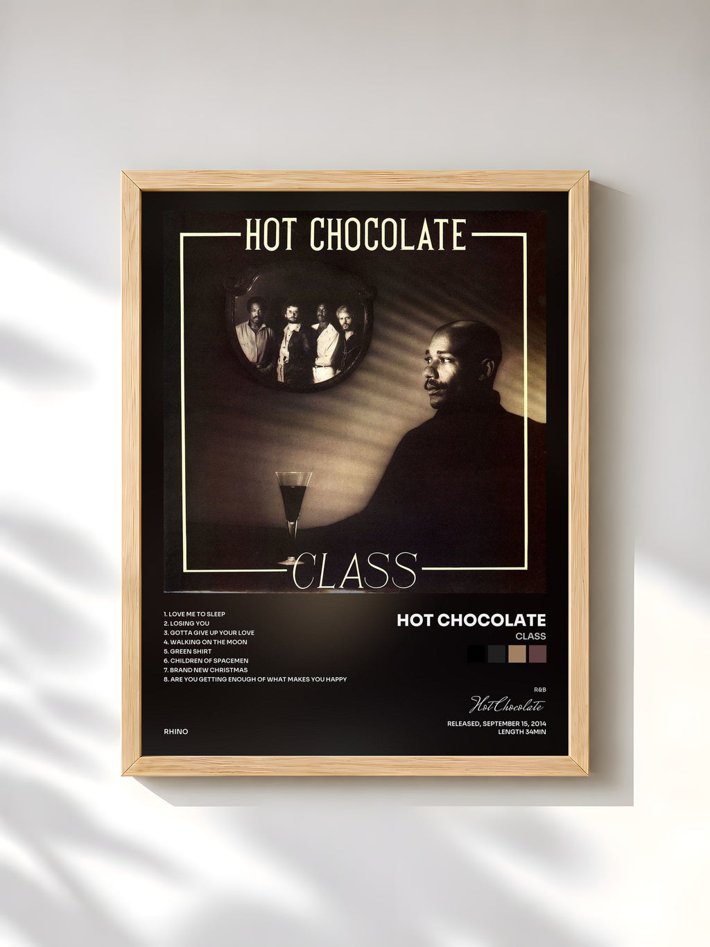 #bois Tableau de l'album Class de Hot Chocolate, cadre en bois brut, imprimé et encadré en France