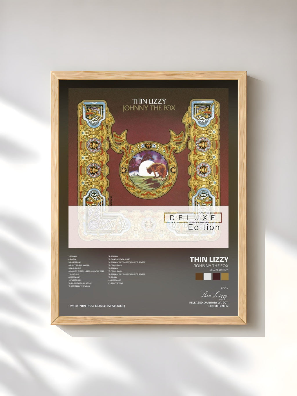 #bois Tableau de l'album Johnny The Fox (Deluxe Edition) de Thin Lizzy, cadre en bois brut, imprimé et encadré en France
