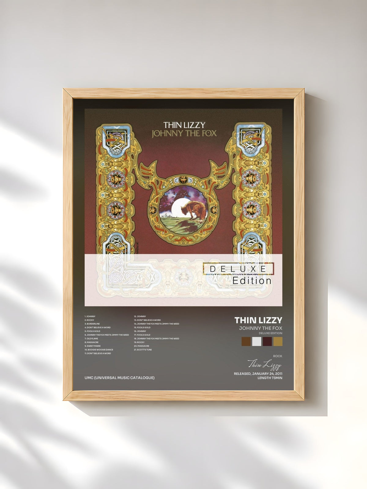 #bois Tableau de l'album Johnny The Fox (Deluxe Edition) de Thin Lizzy, cadre en bois brut, imprimé et encadré en France