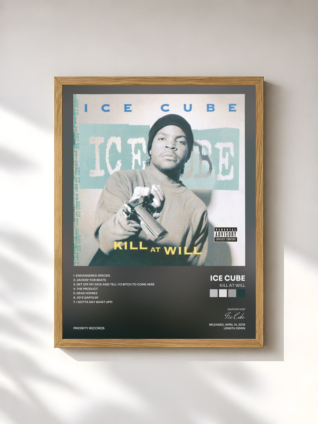 #bois Tableau de l'album Kill At Will de Ice Cube, cadre en bois brut, imprimé et encadré en France