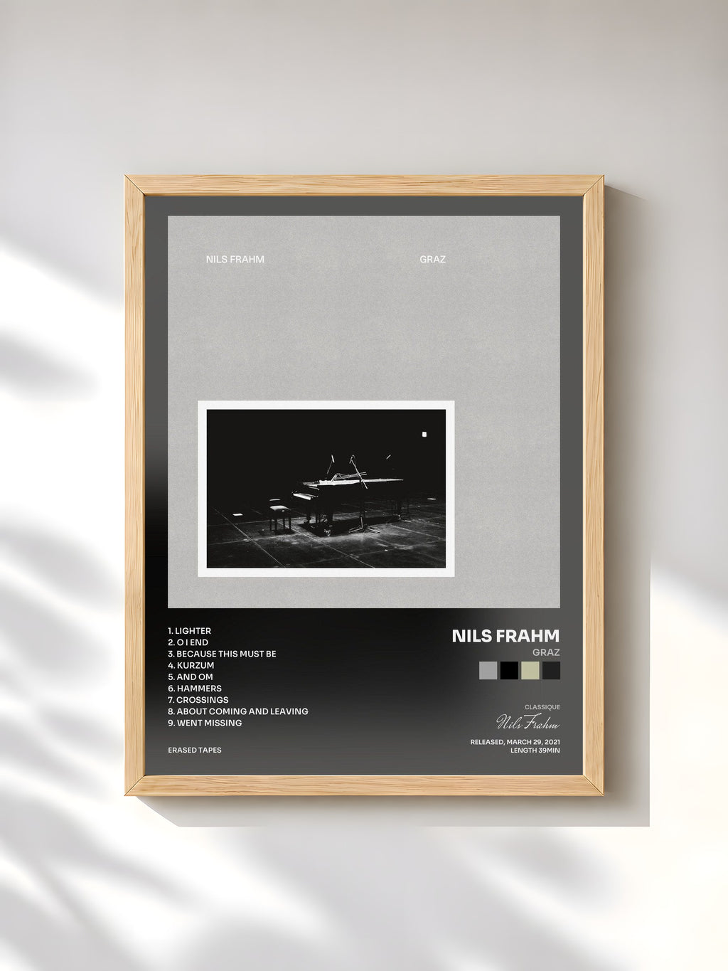 #bois Tableau de l'album Graz de Nils Frahm, cadre en bois brut, imprimé et encadré en France