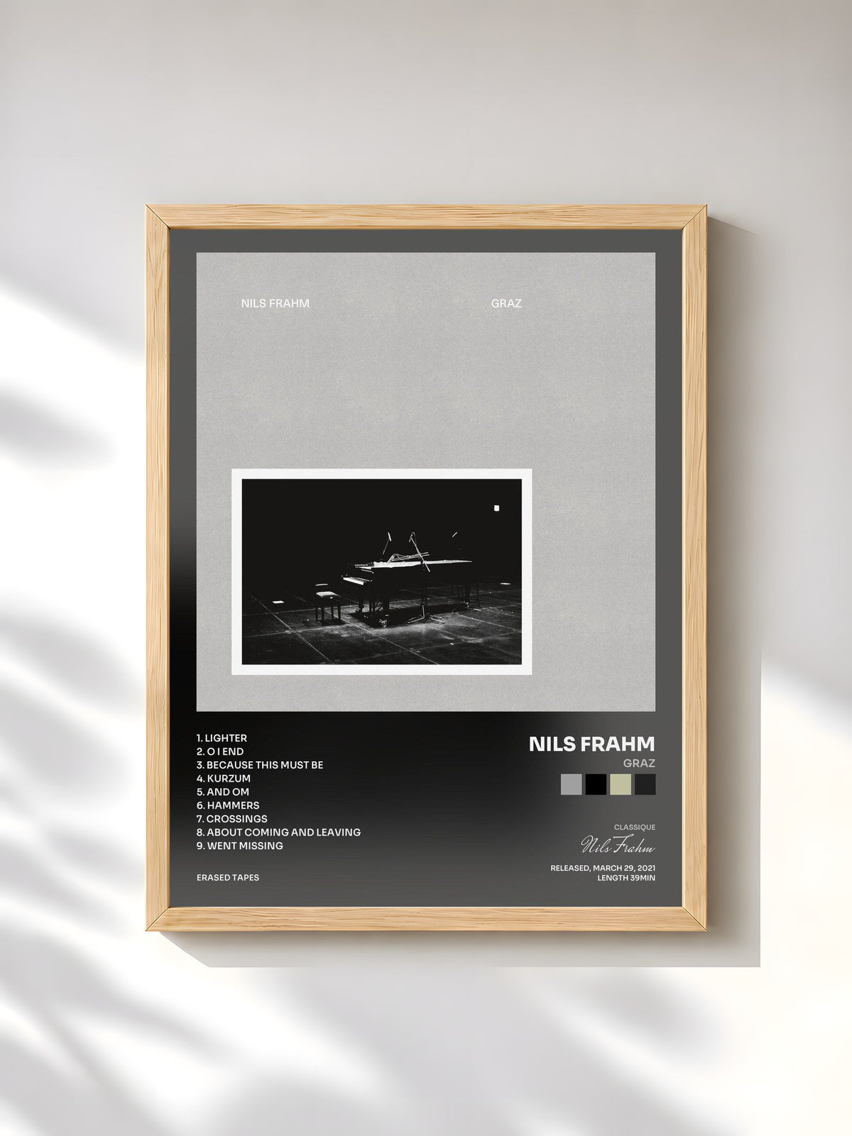#bois Tableau de l'album Graz de Nils Frahm, cadre en bois brut, imprimé et encadré en France