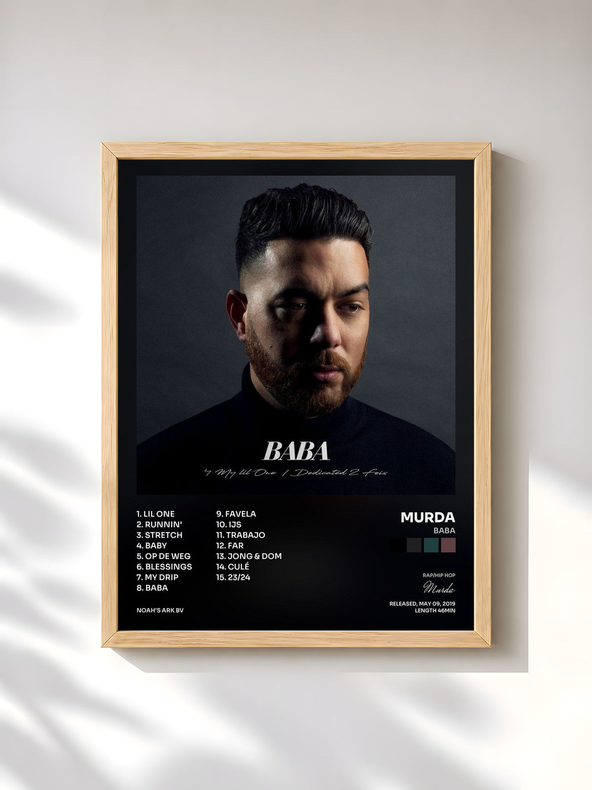 #bois Tableau de l'album BABA de Murda, cadre en bois brut, imprimé et encadré en France