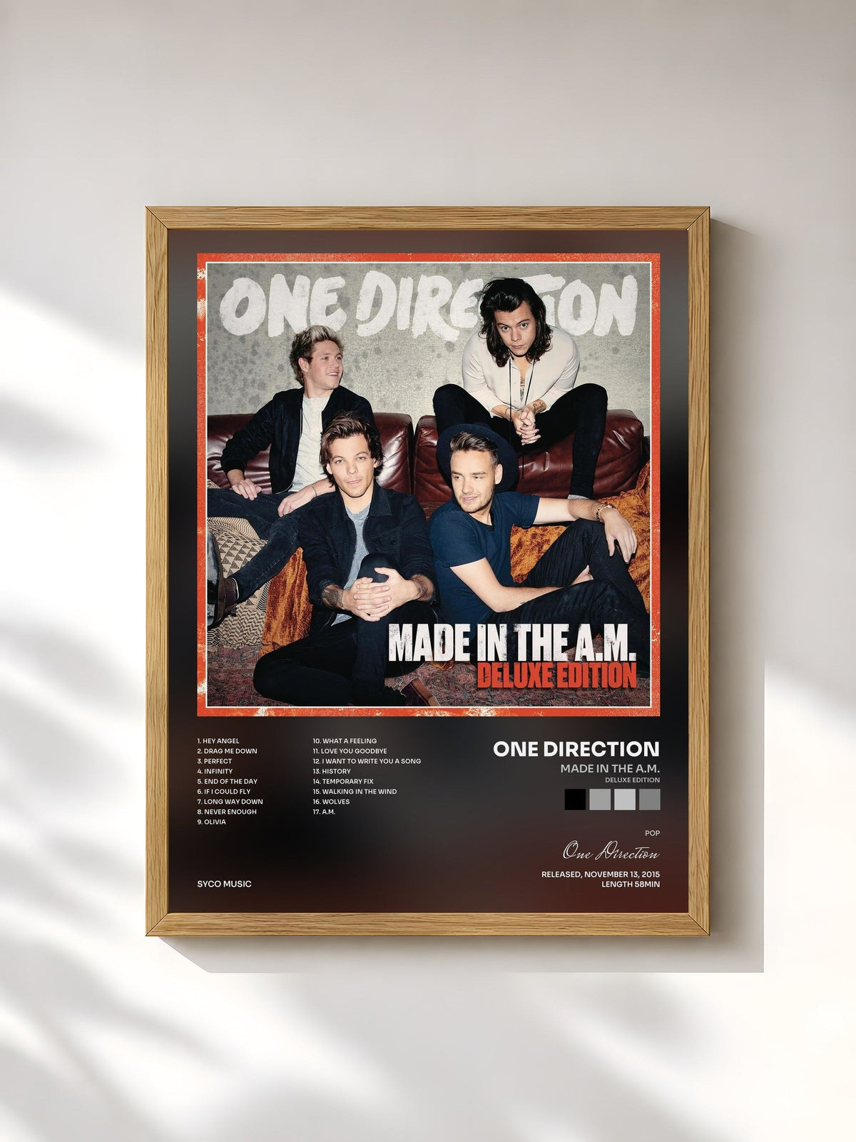 #bois Tableau de l'album Made In The A.M. (Deluxe Edition) de One Direction, cadre en bois brut, imprimé et encadré en France