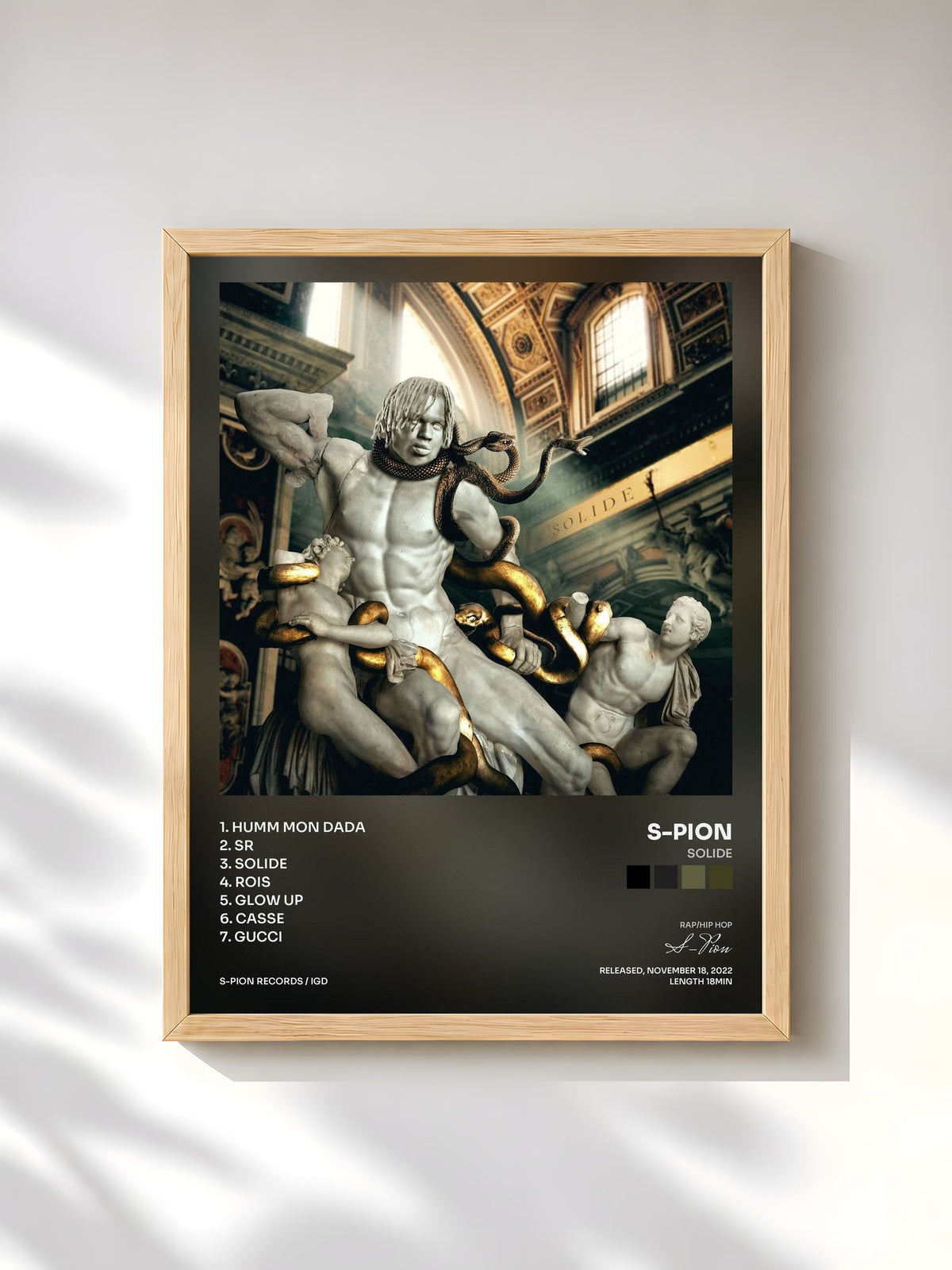 #bois Tableau de l'album Solide de S-Pion, cadre en bois brut, imprimé et encadré en France