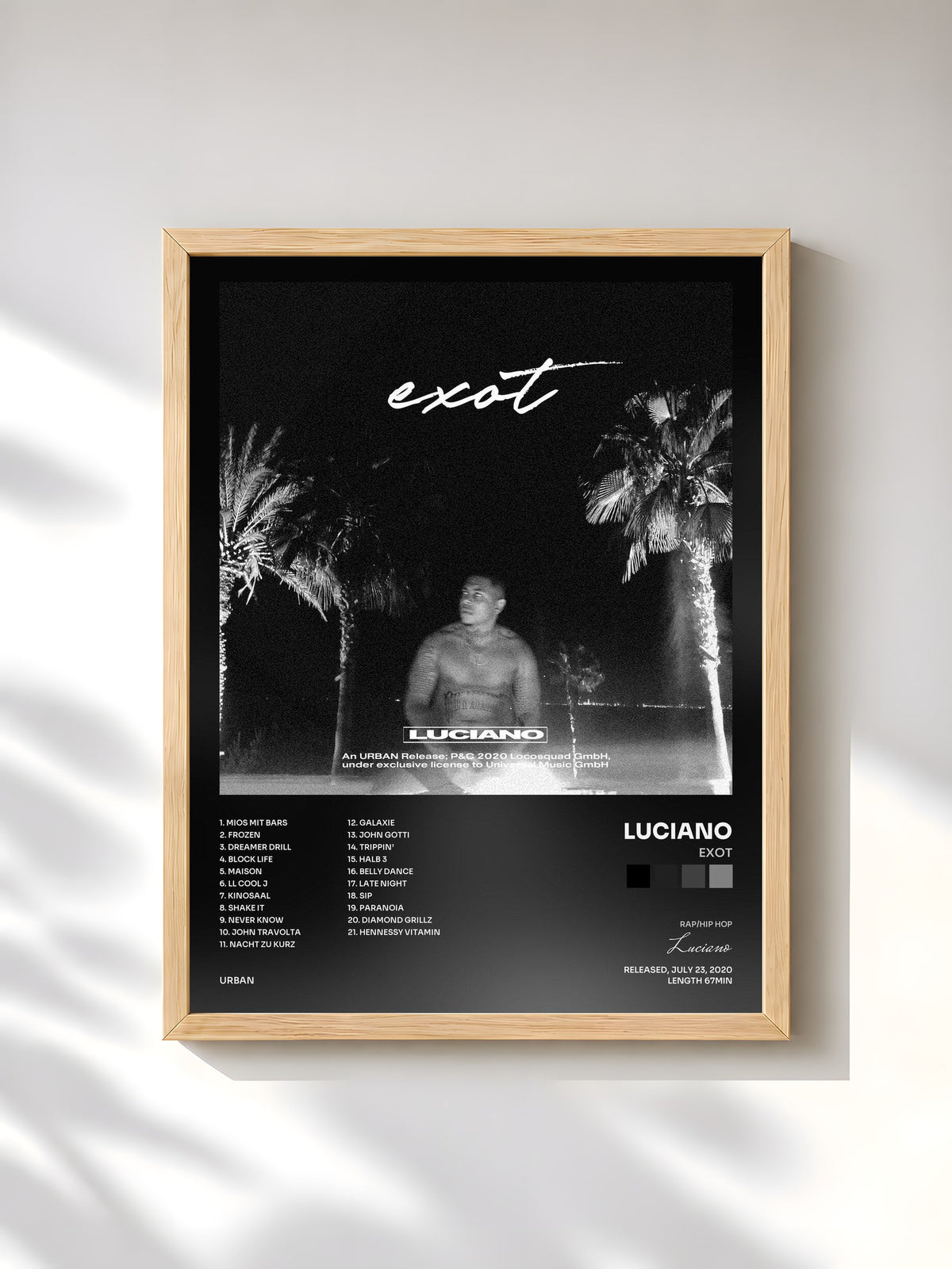 #bois Tableau de l'album EXOT de Luciano, cadre en bois brut, imprimé et encadré en France