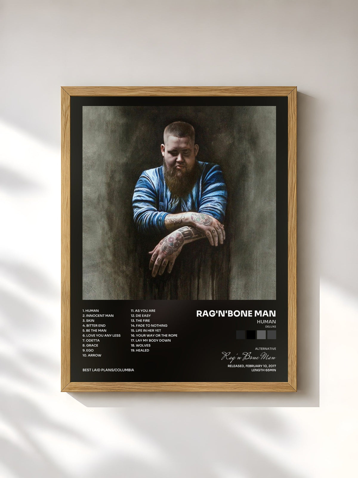 #bois Tableau de l'album Human (Deluxe) de Rag'n'Bone Man, cadre en bois brut, imprimé et encadré en France