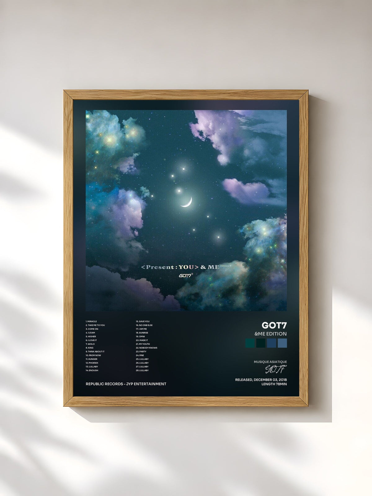 #bois Tableau de l'album &ME Edition de GOT7, cadre en bois brut, imprimé et encadré en France