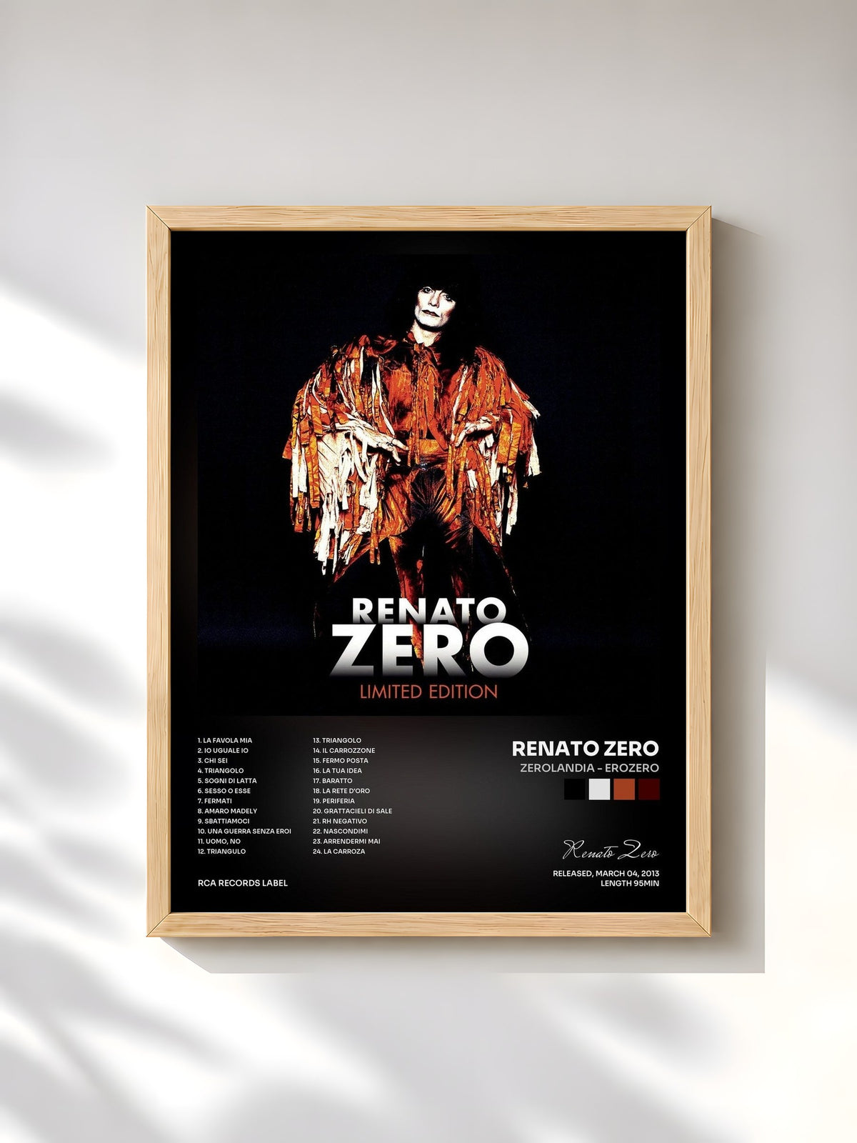 #bois Tableau de l'album Zerolandia - Erozero de Renato Zero, cadre en bois brut, imprimé et encadré en France