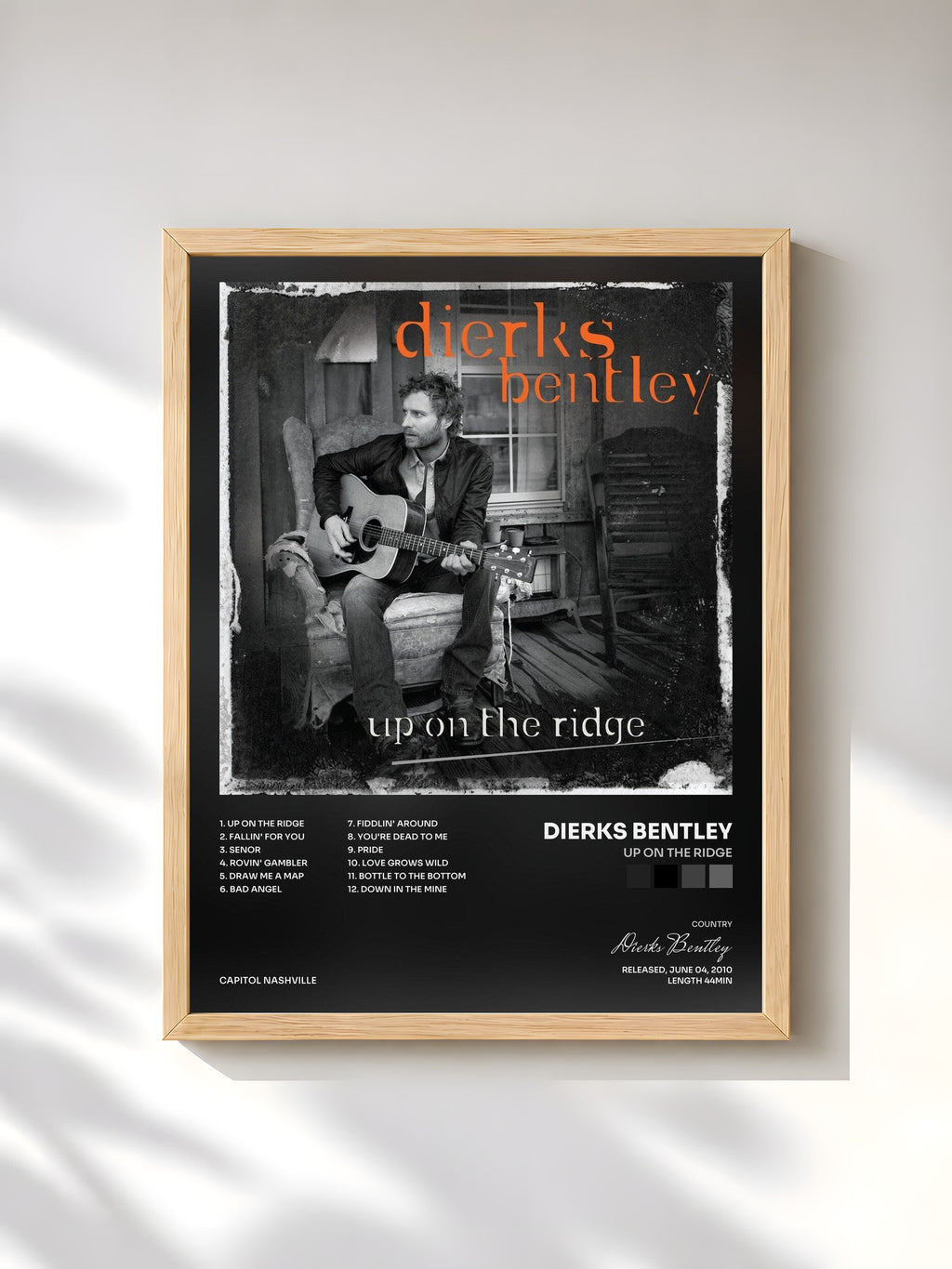 #bois Tableau de l'album Up On The Ridge de Dierks Bentley, cadre en bois brut, imprimé et encadré en France