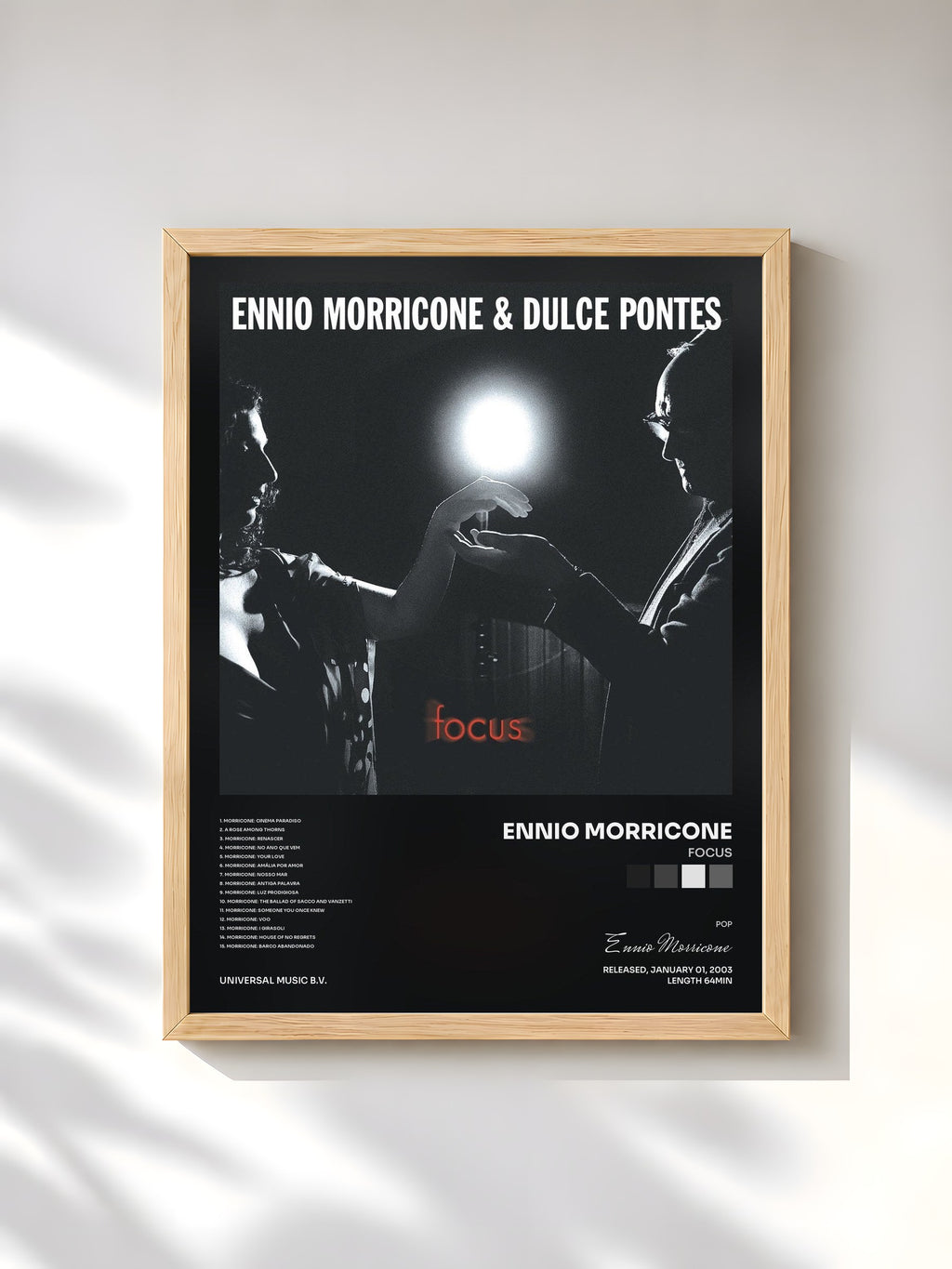 #bois Tableau de l'album Focus de Ennio Morricone, cadre en bois brut, imprimé et encadré en France
