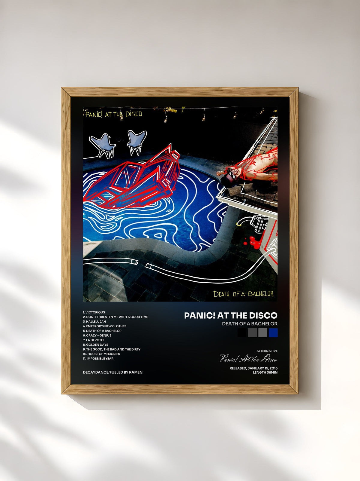 #bois Tableau de l'album Death of a Bachelor de Panic! At the Disco, cadre en bois brut, imprimé et encadré en France