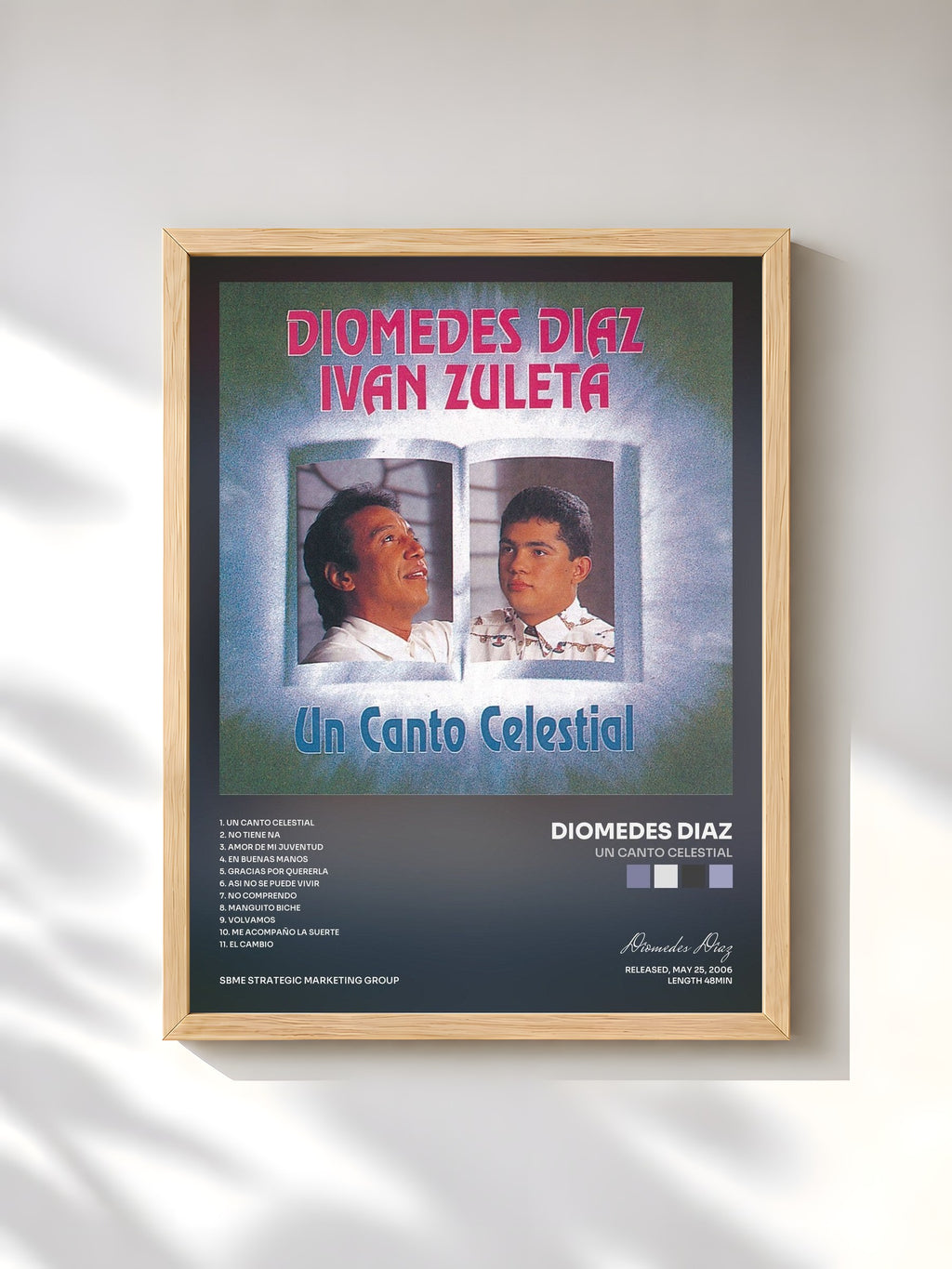 #bois Tableau de l'album Un Canto Celestial de Diomedes Diaz, cadre en bois brut, imprimé et encadré en France