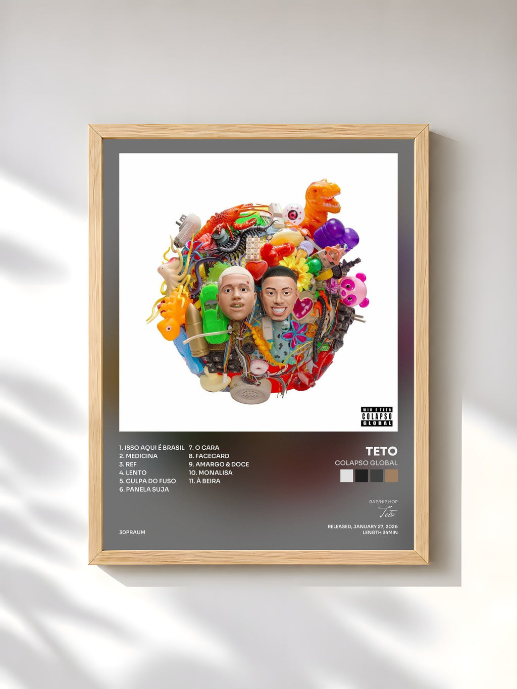 #bois Tableau de l'album COLAPSO GLOBAL de Teto, cadre en bois brut, imprimé et encadré en France