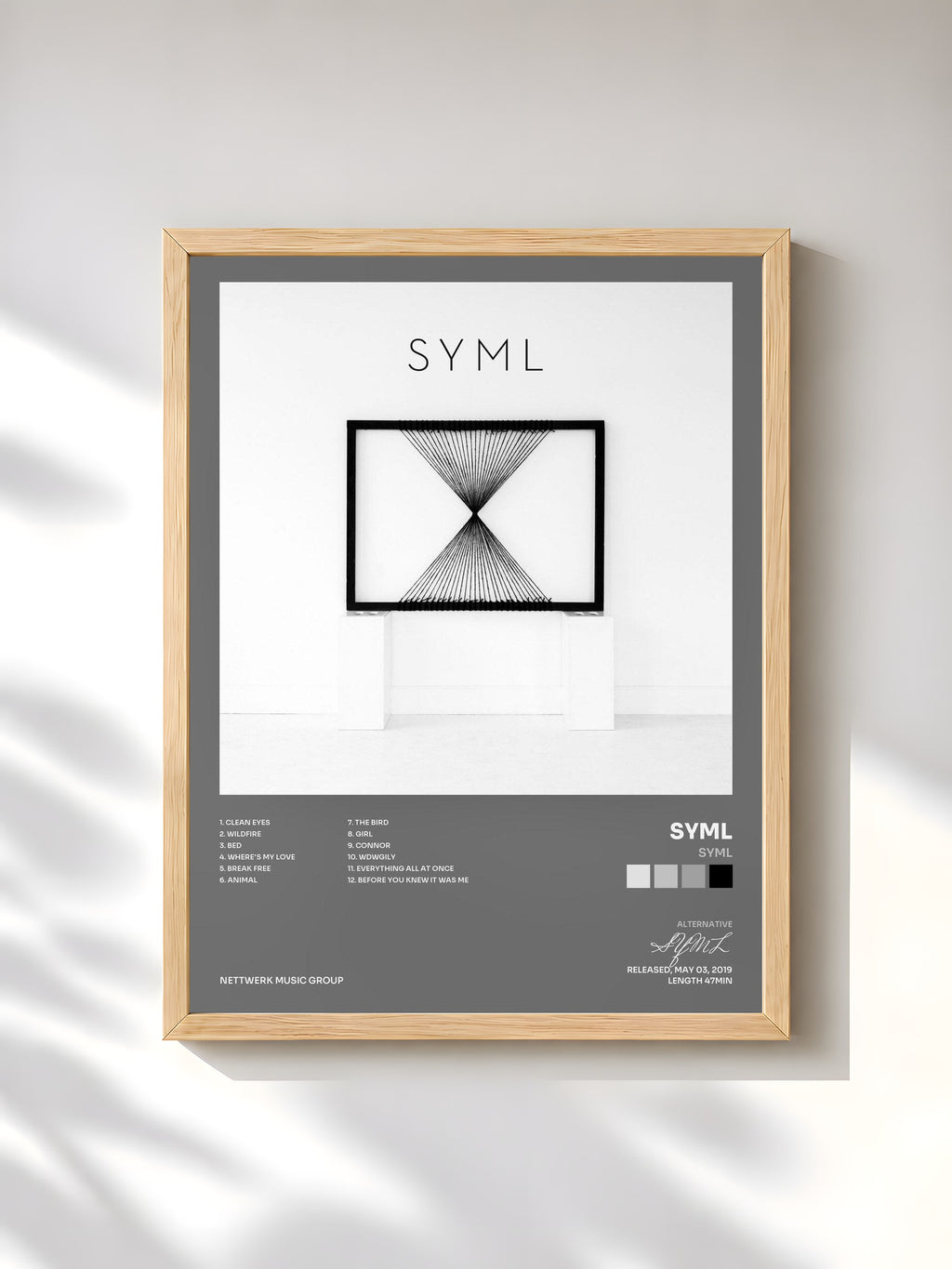 #bois Tableau de l'album SYML de SYML, cadre en bois brut, imprimé et encadré en France