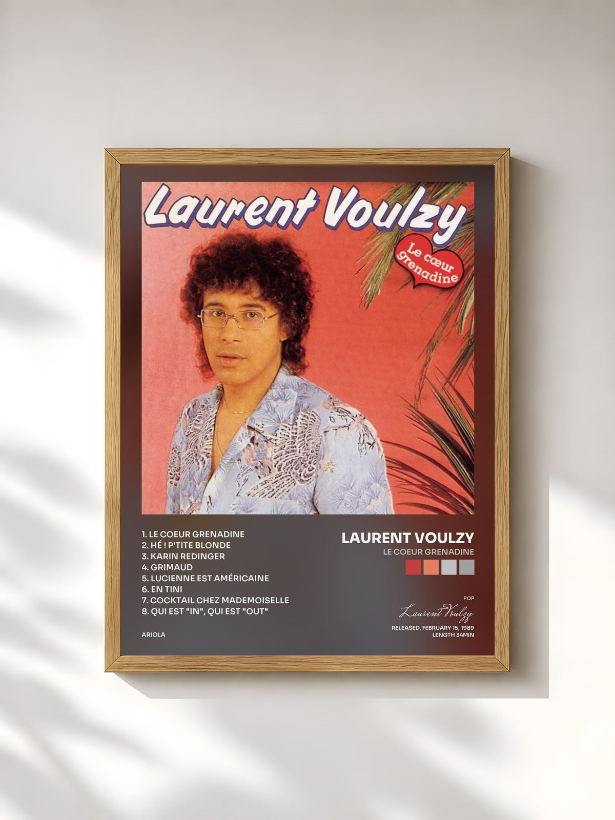 #bois Tableau de l'album Le coeur grenadine de Laurent Voulzy, cadre en bois brut, imprimé et encadré en France
